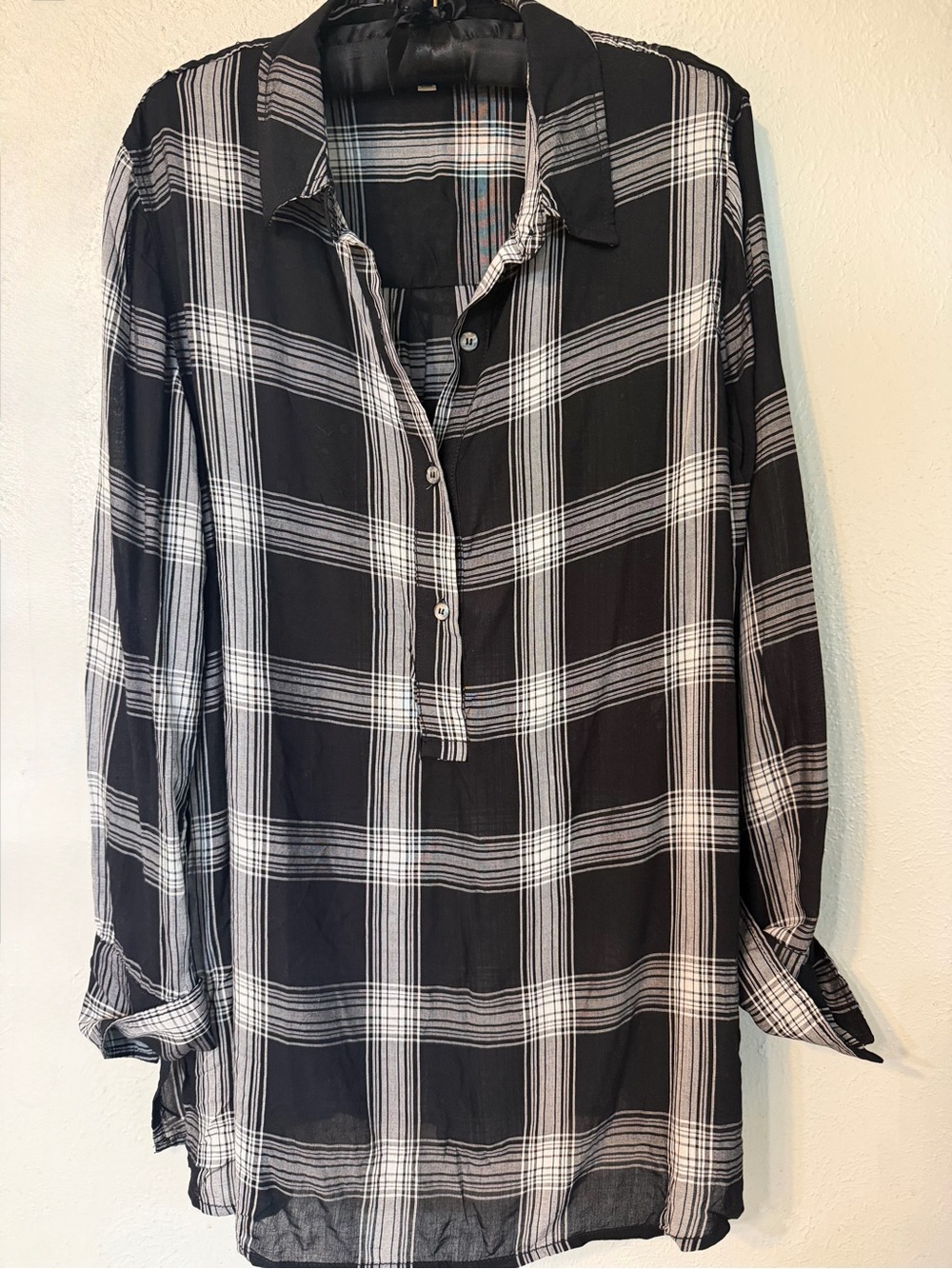 Max Studio Rayon Black / White Plaid Tunic Shirt Dress or‎ Swimsuit Cover-Up XL